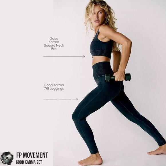 FP MOVEMENT GOOD KARMA SET: SQUARE NECK BRA + 7/8 HR LEGGINGS IN WASHED BLACK - Picture 14 of 15